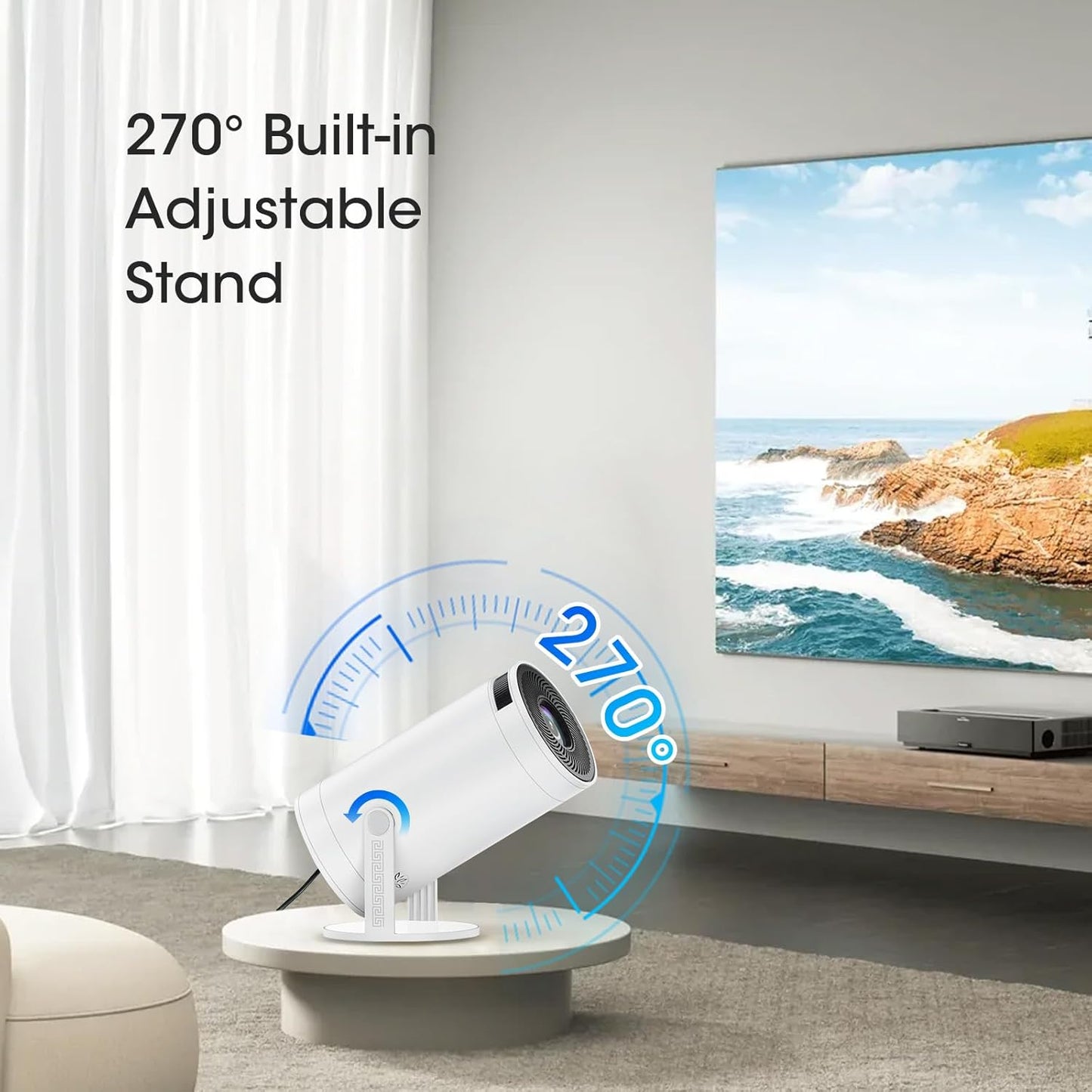 1080P Smart Projector: 270° Rotation, Android 11 & Wi-Fi 6